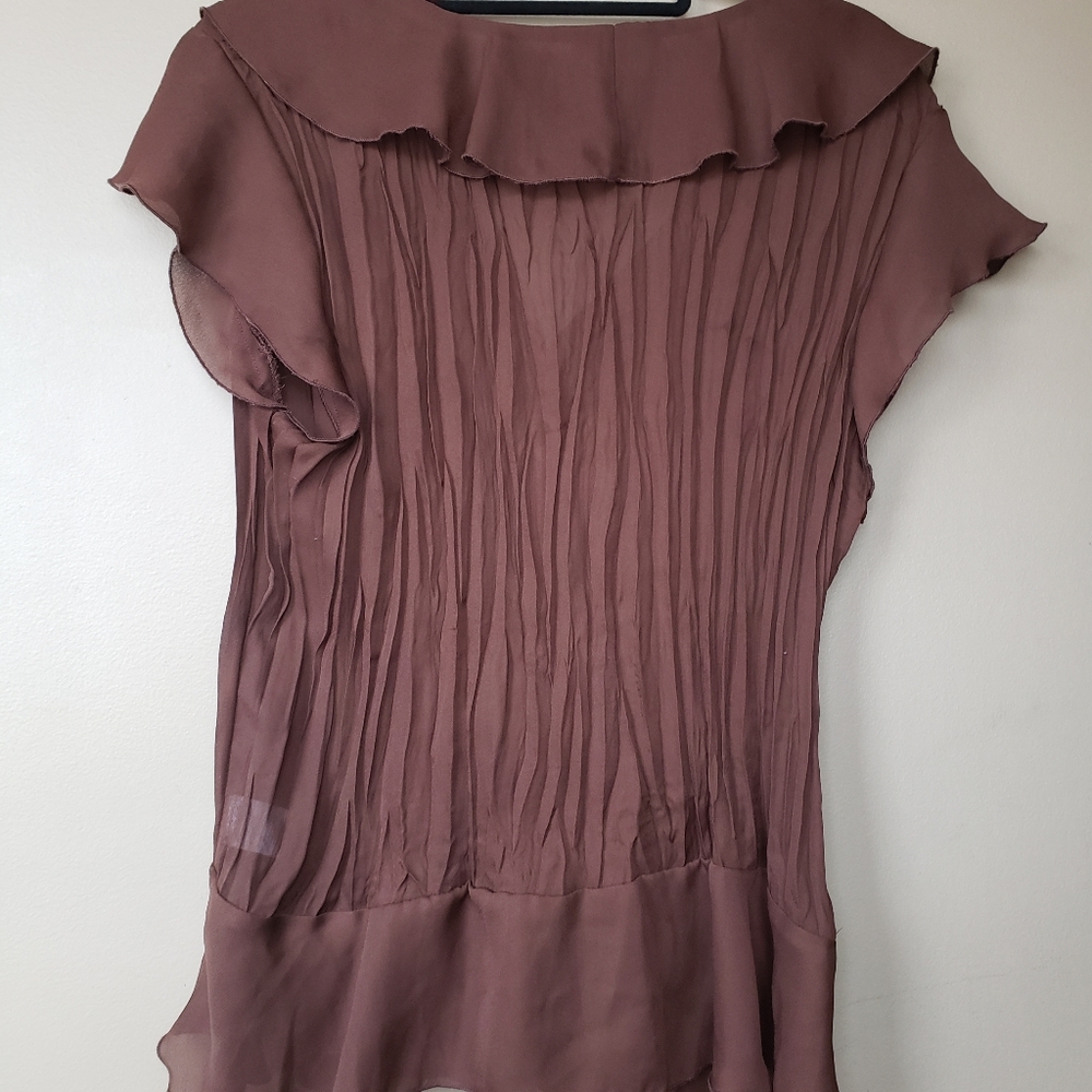 Brown Ruffled Semi-Sheer Top - Picture 5 of 5